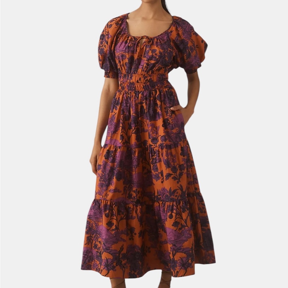 Anthropologie Vibrant Floral Maxi Dress in Orange and Purple